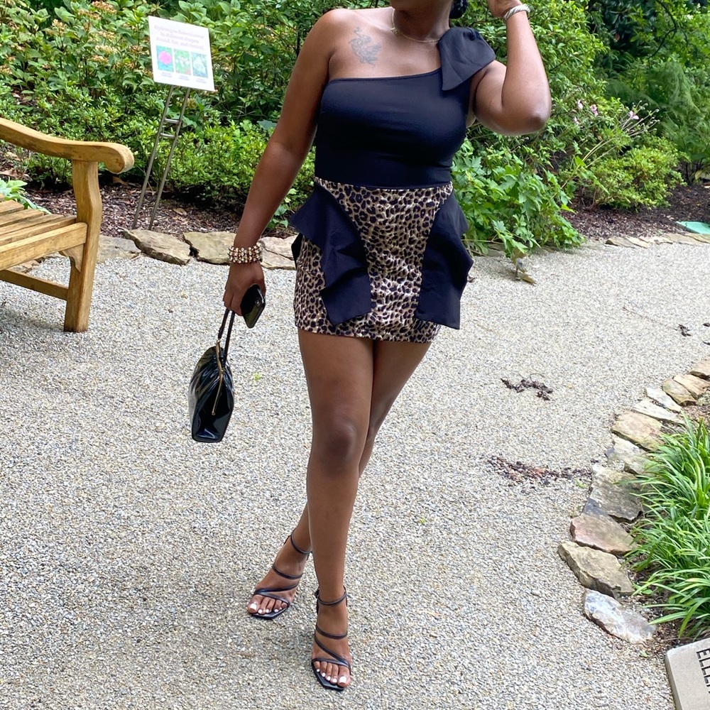 A cute leopard one shoulder dress